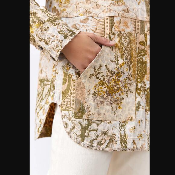 Anthropologie Denim Shirt Designer Print Jacket - New - Large - Picture 3 of 8